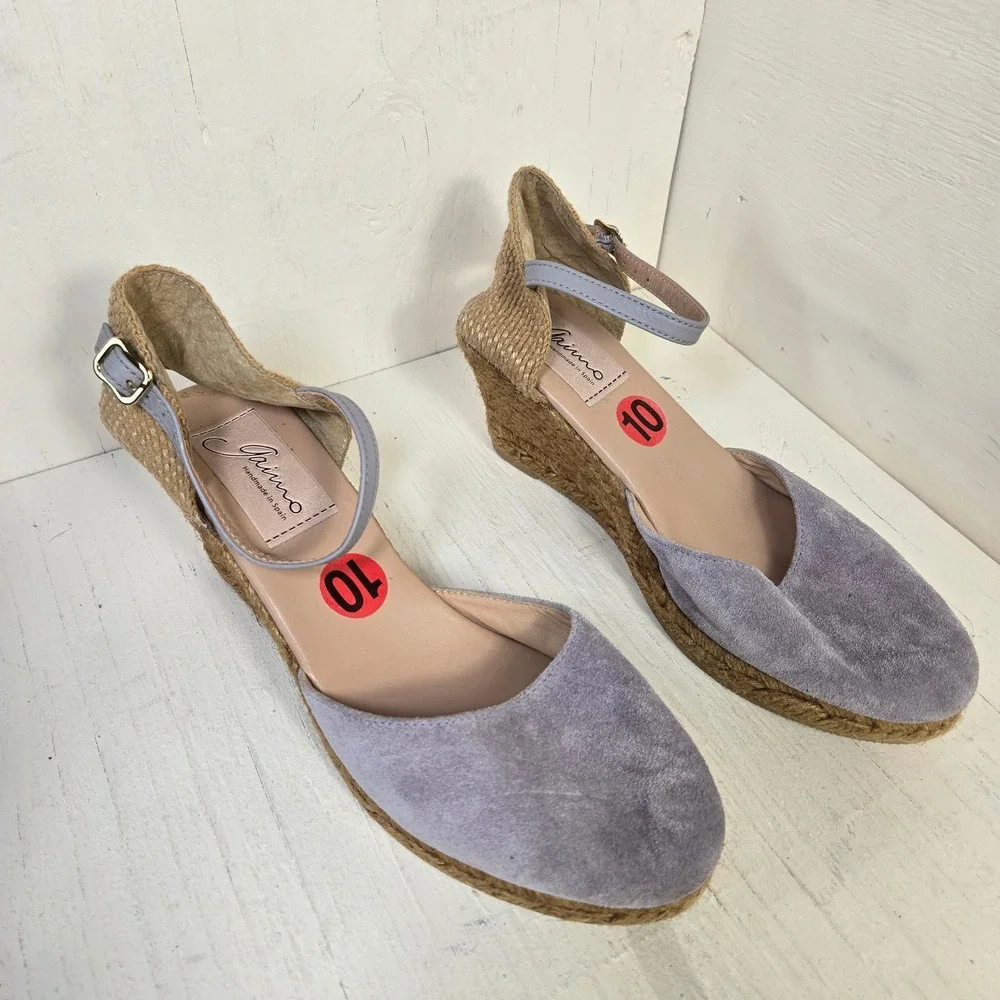 Gaimo Spain Lavender Suede Espadrille Wedge Sandal Purple Ankle Strap Size 10 41